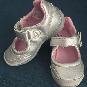 Stride Rite Silver and Pink Baby Shoes